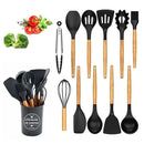 Kit 12 Utensílios De Cozinha Talheres Cabo Madeira E Pote