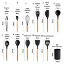 Kit 12 Utensílios De Cozinha Talheres Cabo Madeira E Pote
