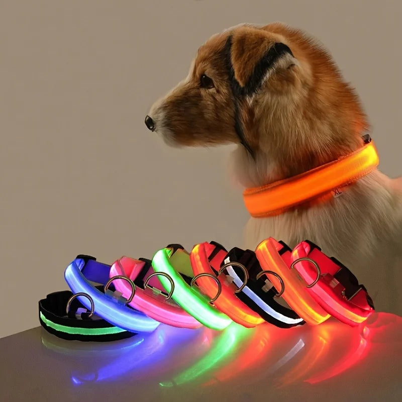 Nylon led noite segurança piscando brilho no escuro trela do cão cães luminoso fluorescente coleira do cão de estimação