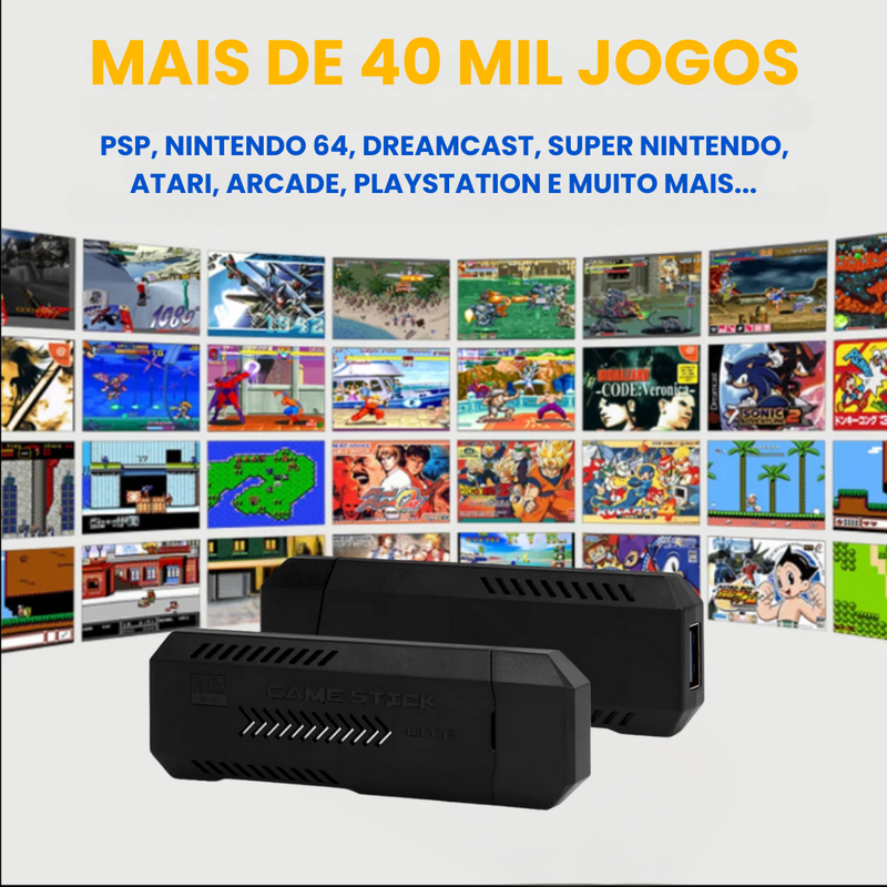 GameStick X2 – Console Retrô com 40.000 Jogos e Controles Sem Fio