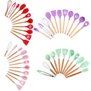 Kit 12 Utensílios De Cozinha Talheres Cabo Madeira E Pote