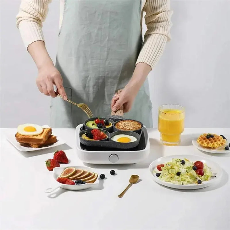 Frigideira Antiaderente Com 3 ou 4 Divisórias Fritar Ovo Bacon Carne Frango Lanche Multiuso