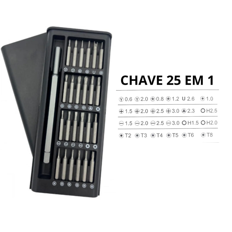 Kit Jogo Ferramenta Chave Magnética Precisão 24 Peças + Caneta de liga de alumínio Caixa Organizadora Preta