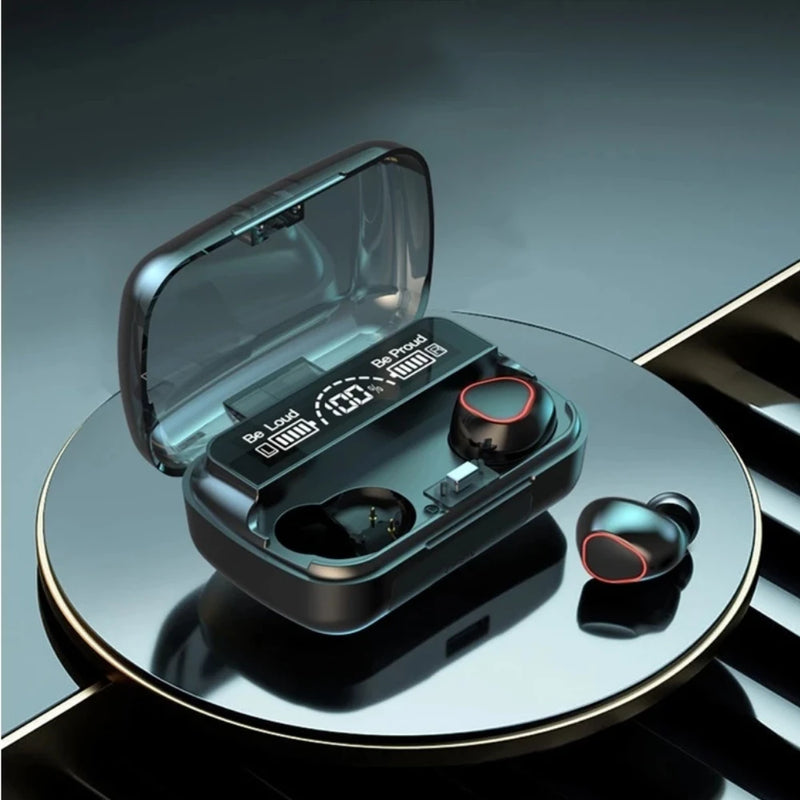 Fone de Ouvido Bluetooth 5.1 com Case LED Digital – À Prova D'água, Graves Potentes, Bateria Longa, Touch Control