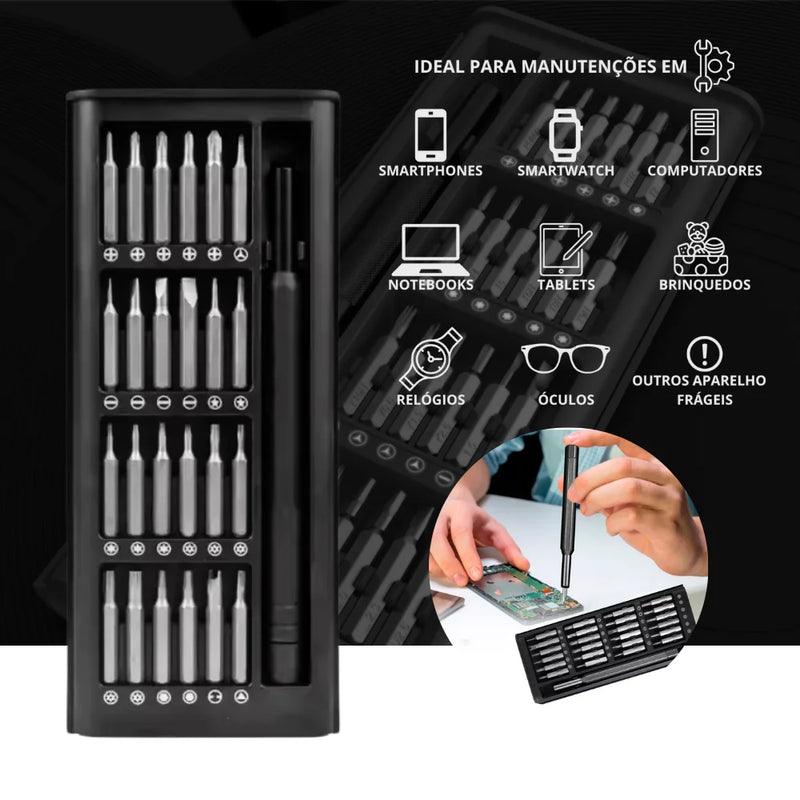 Kit Jogo Ferramenta Chave Magnética Precisão 24 Peças + Caneta de liga de alumínio Caixa Organizadora Preta