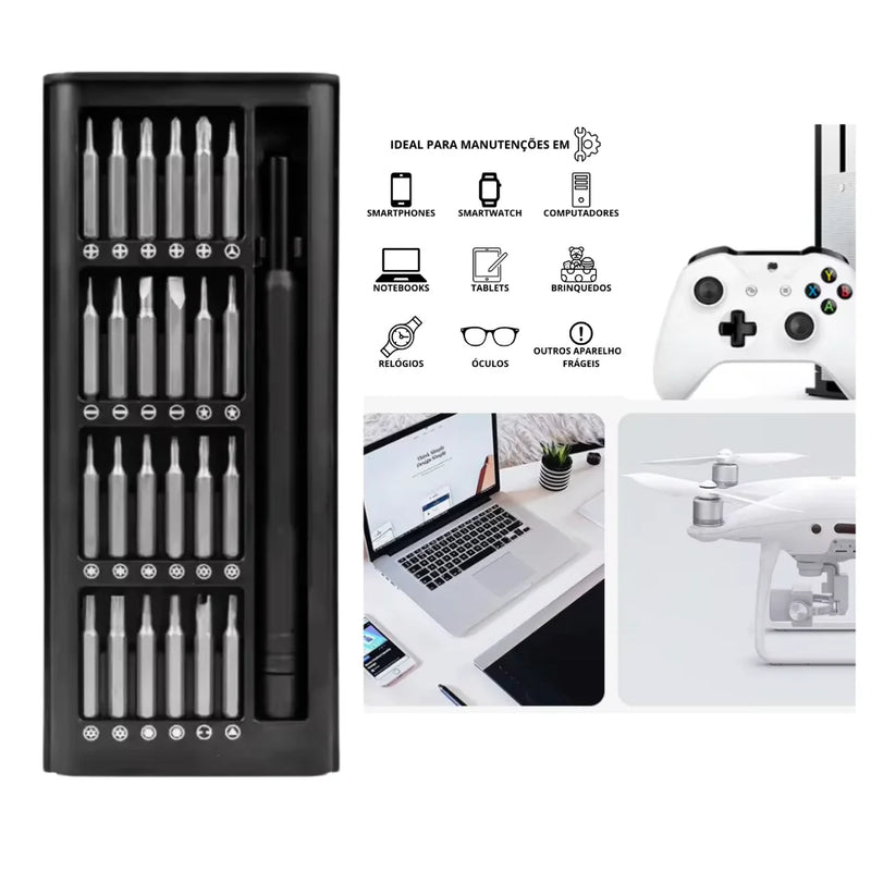 Kit Jogo Ferramenta Chave Magnética Precisão 24 Peças + Caneta de liga de alumínio Caixa Organizadora Preta