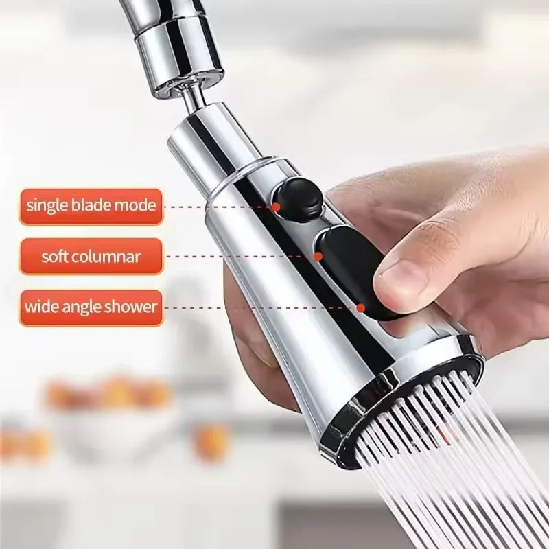 Extensor de Torneira Cozinha Anti-respingo Pressurizada Giratória 360 Ajustável Pia Lavabo Saída Água Cromada Durável ABS Cobre