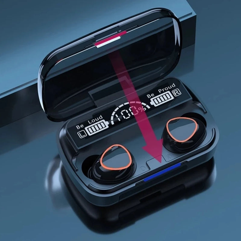Fone de Ouvido Bluetooth 5.1 com Case LED Digital – À Prova D'água, Graves Potentes, Bateria Longa, Touch Control