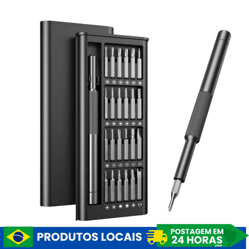 Kit Jogo Ferramenta Chave Magnética Precisão 24 Peças + Caneta de liga de alumínio Caixa Organizadora Preta