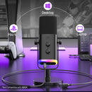 Fifine microfone dinâmico usb/xlr com controle rgb/jack de fone de ouvido/mudo, microfone para gravação de jogos de pc streaming AmpliGame-AM8