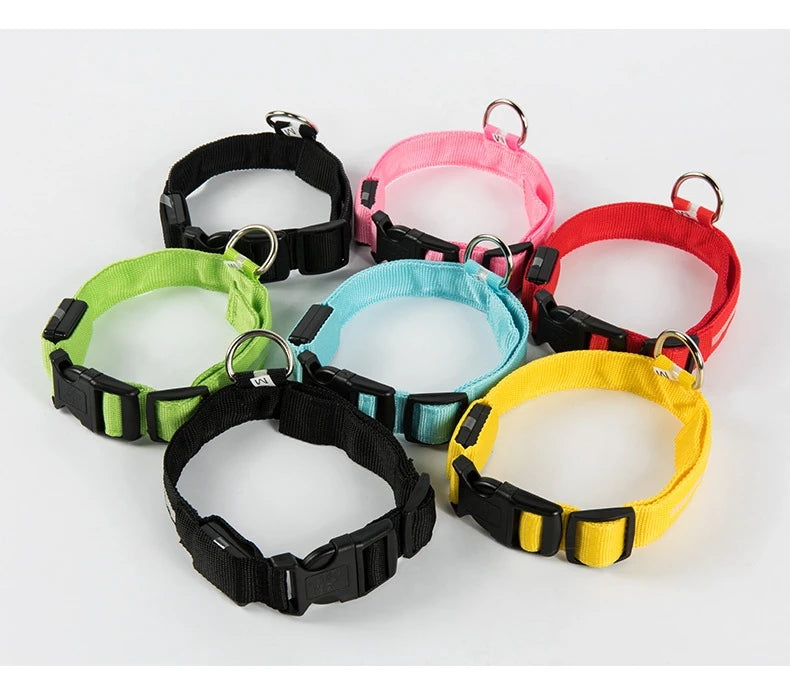 Nylon led noite segurança piscando brilho no escuro trela do cão cães luminoso fluorescente coleira do cão de estimação