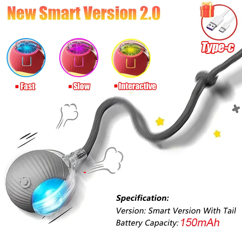 Novo gato bola interativa brinquedo bola de rolamento automático falso cauda recarregável inteligente animal de estimação brinquedo elétrico cão gato treinamento imitar mouse