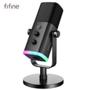 Fifine microfone dinâmico usb/xlr com controle rgb/jack de fone de ouvido/mudo, microfone para gravação de jogos de pc streaming AmpliGame-AM8