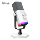 Fifine microfone dinâmico usb/xlr com controle rgb/jack de fone de ouvido/mudo, microfone para gravação de jogos de pc streaming AmpliGame-AM8